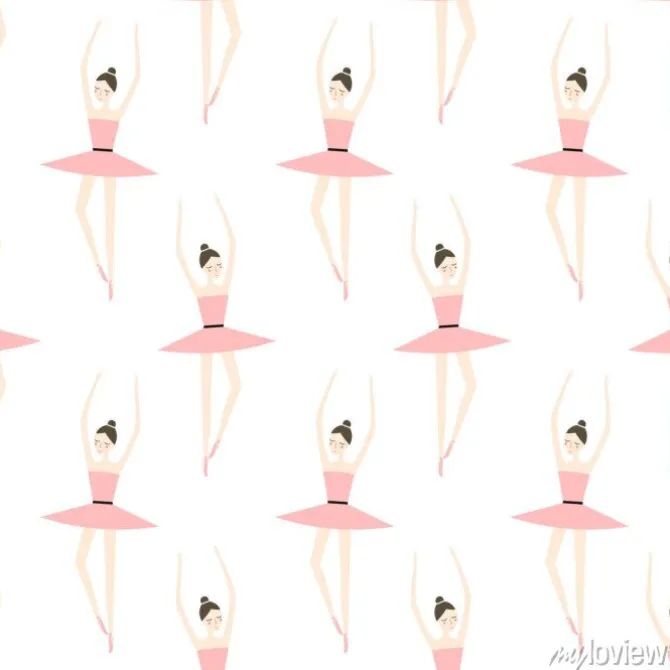 Tapeta: Cute ballerina w różowy tutu bez szwu deseń na białym tle. balet