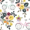 Tapeta: Cute bikes and floral bouquets, white background. vector seamless