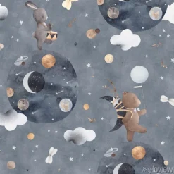 Tapeta: Cute bunny and bear are dreaming about space. space adventure.