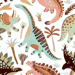 Tapeta: Cute cartoon dinosaurs seamless pattern in scandinavian style