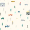 Tapeta: Cute childrens seamless pattern with cars, road, houses on a