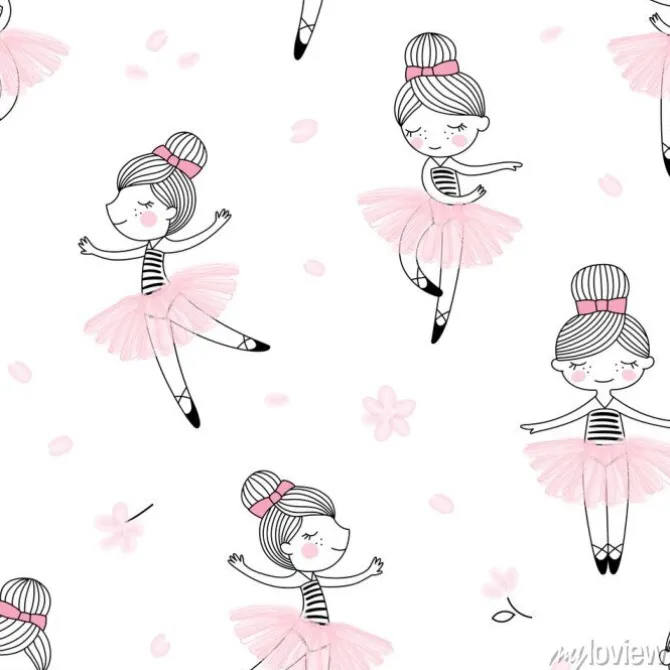 Tapeta: Cute dancing ballerina girls pattern. ballet themed seamless