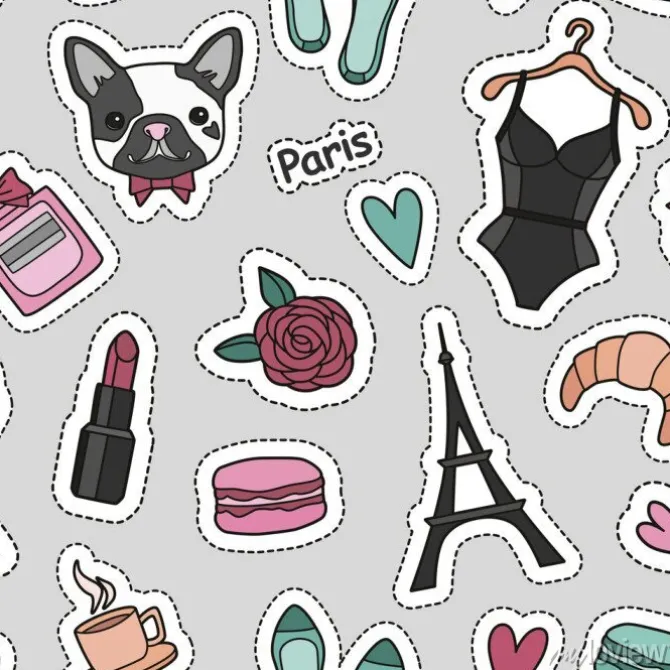 Tapeta: Cute mody bezszwowych wzór z poprawki odznaki: serca, wieża eiffla,