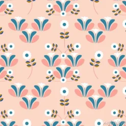 Tapeta: Cute pink flowers in a retro pattern design