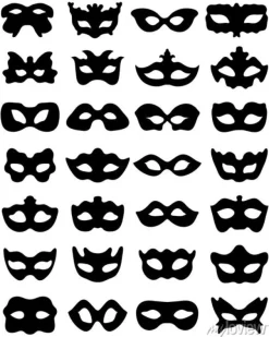 Tapeta: Czarna sylwetka świątecznych masek w kolorze czarnym na białym