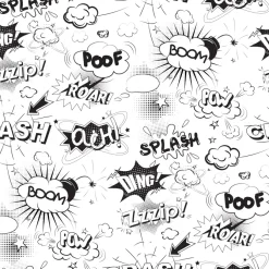 Tapeta: Czarne komiksowe napisy na białym tle