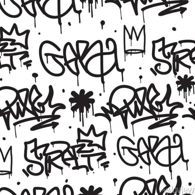 Tapeta: Czarne napisy graffiti na białym tle