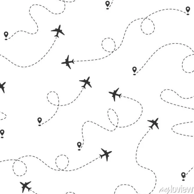 Tapeta: Czarne samolociki z trasami lotu