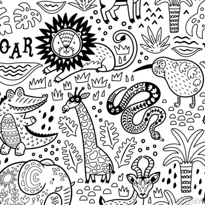 Tapeta: Czarno-białe kreskówkowi zwierzęta dla dzieci