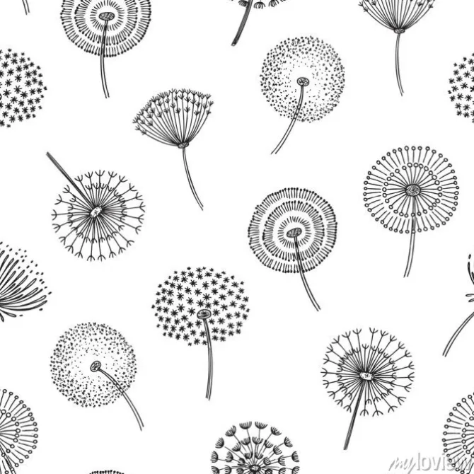 Tapeta: Dandelion seamless pattern. dandelions grass pollen plant seeds