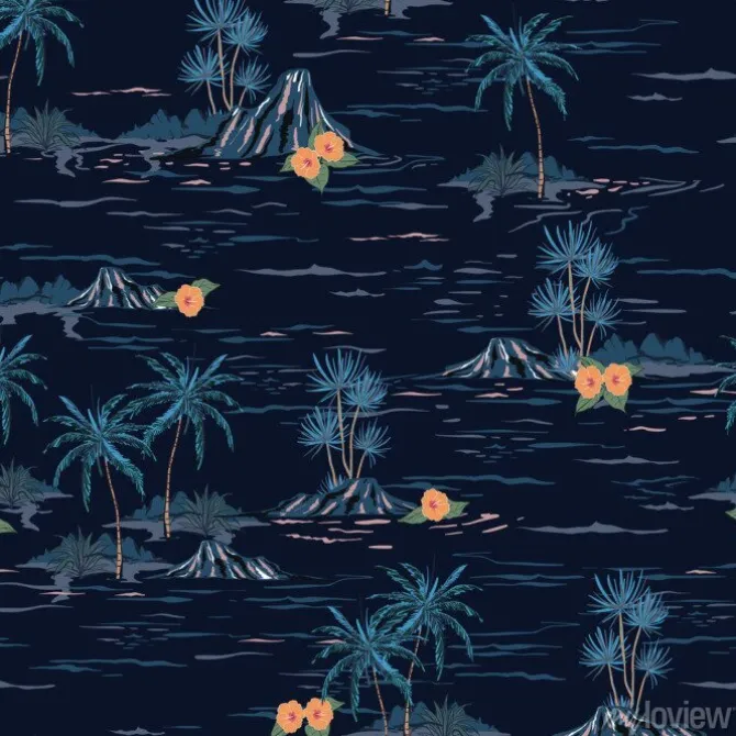 Tapeta: Dark summer night mood seamless island pattern landscape with