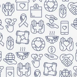 Tapeta: Darowizna i darowizna bez szwu z ikonami cienkich linii związanych