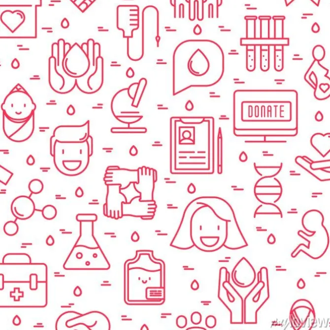 Tapeta: Darowizny krwi bez szwu deseń z cienkich linii ikony i miejsce
