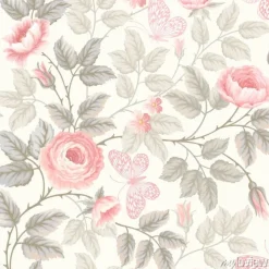 Tapeta: Delikatne różowe róże i motyle