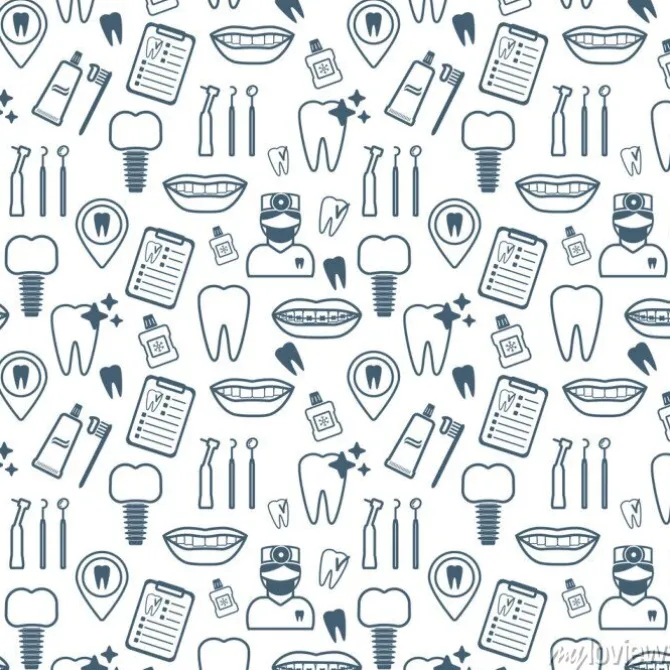 Tapeta: Dental szwu. ciemny niebieski ikony liniowe. płaska konstrukcja.