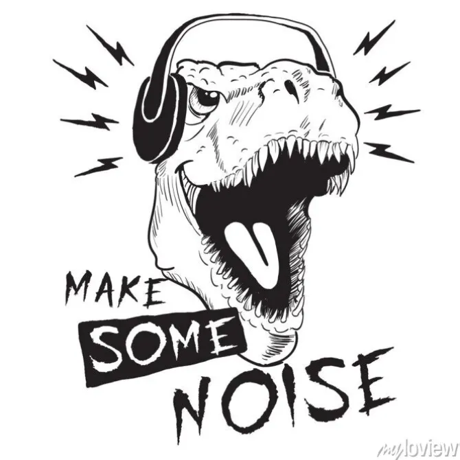 Tapeta: Dinozaur tyrannosaur w słuchawkach