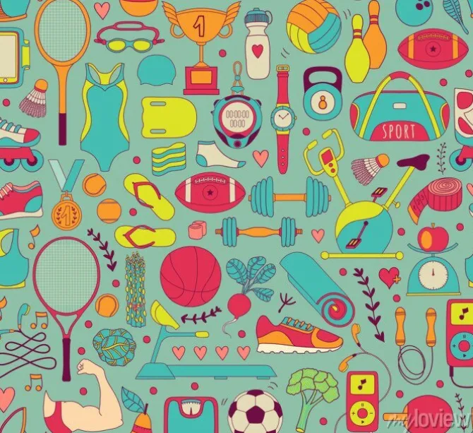 Tapeta: Doodle elementy sportowe. ilustracji wektorowych