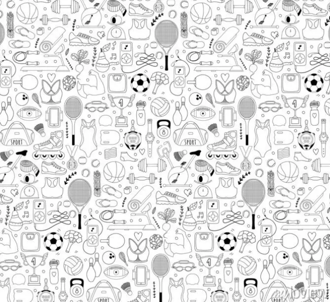 Tapeta: Doodle elementy sportowe. ilustracji wektorowych