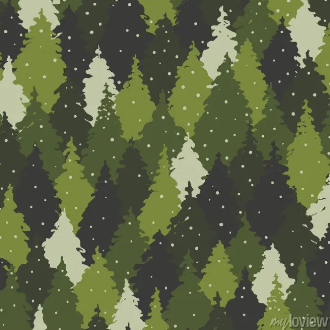 Tapeta: Drzewa iglaste zimą w stylu rysunku