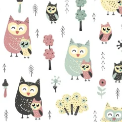 Tapeta: Duże sowy i małe sówki w stylu skandynawskim