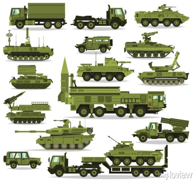 Tapeta: Duży zestaw sprzętu wojskowego. ciężkie, zastrzeżeń i transport