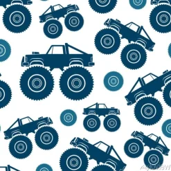 Tapeta: Dziecięcy wzór z kolorowymi monster truckami