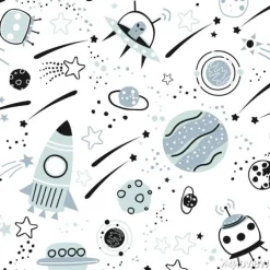Tapeta: Dziecko wzór - przestrzeń, statki kosmiczne i planety z gwiazdami.
