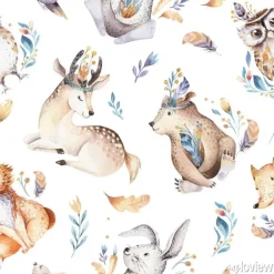 Tapeta: Dziecko zwierzęta przedszkola na białym tle wzór z bannies. akwarela