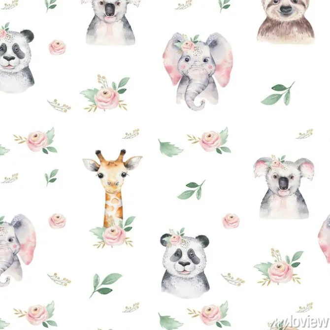 Tapeta: Dzikie zwierzątka w kwiatach dla dzieci