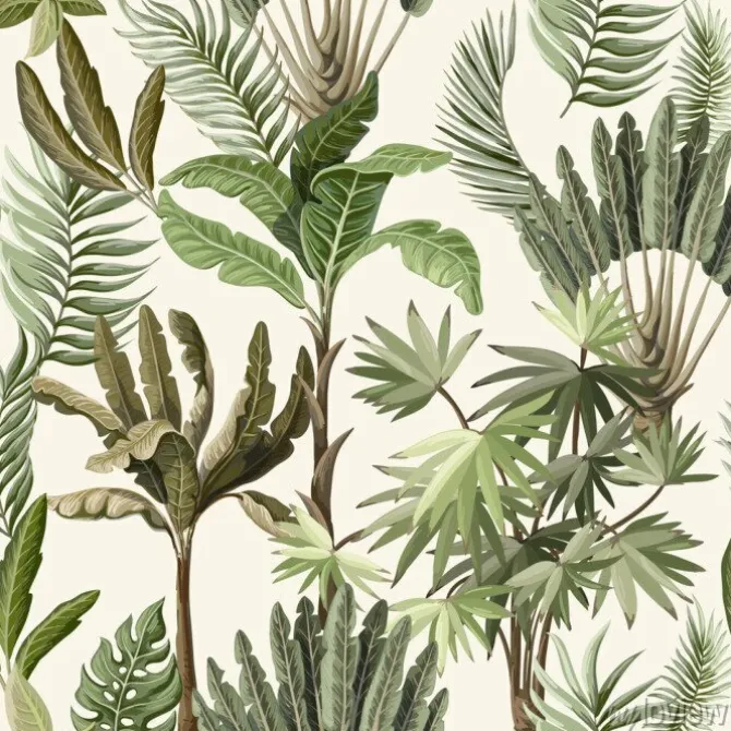 Tapeta: Egzotyczne rośliny w styli vintage