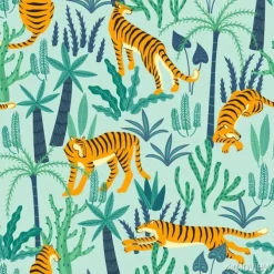 Tapeta: Egzotyczny wzór z tygrysami w dżungli.