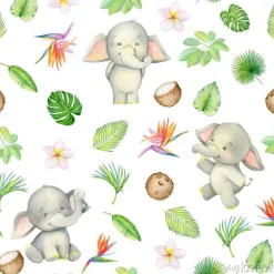 Tapeta: Elephant is cute. seamless pattern. isolated. watercolor.