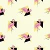 Tapeta: Flamingi i geometryczne kształty na żółtym tle