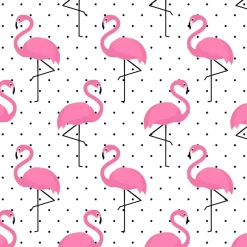 Tapeta: Flamingo seamless pattern on polka dots background