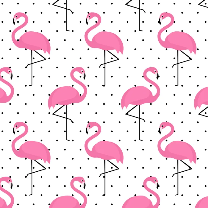Tapeta: Flamingo seamless pattern on polka dots background
