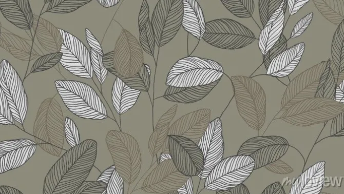Tapeta: Foliage seamless pattern, eucalyptus leaves line art ink drawing