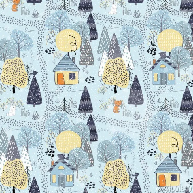 Tapeta: Forest seamless pattern background with winter trees.