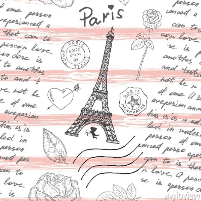 Tapeta: Francuskie napisy i malowana wieża eiffla