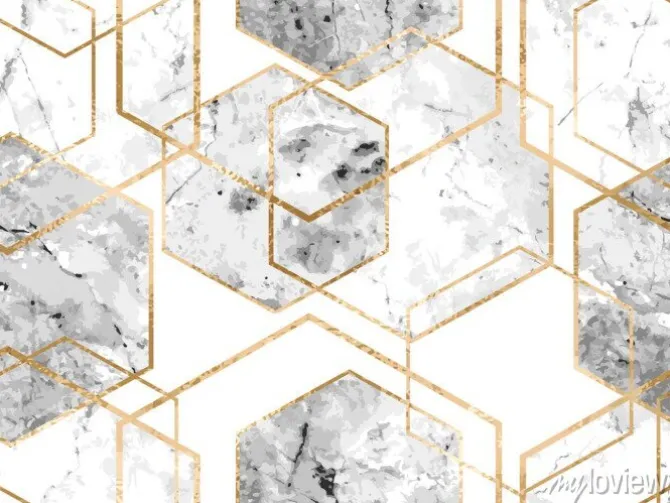 Tapeta: Geometryczny wzór ze złotymi liniami i marmurem