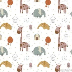 Tapeta: Giraffe and elephant baby cute seamless pattern