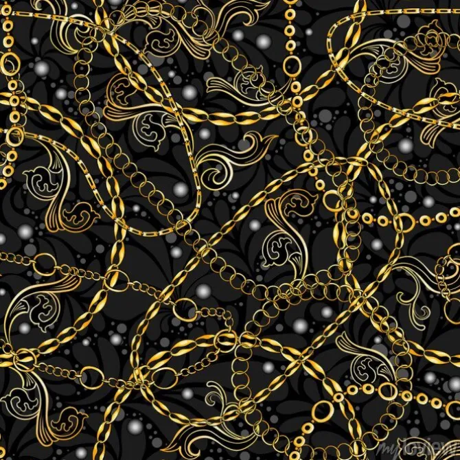 Tapeta: Golden and silver chains baroque jewelry seamless vector pattern.