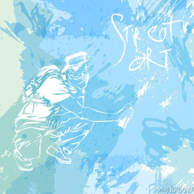 Tapeta: Graffiti facet czyni sztukę ulicy na ścianie.