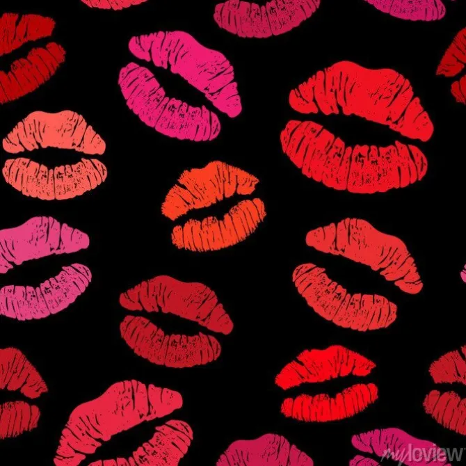 Tapeta: Grafika z kolorowymi ustami na czarnym tle