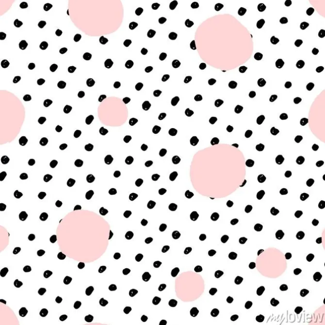 Tapeta: Groszki różowe i czarne na białym tle