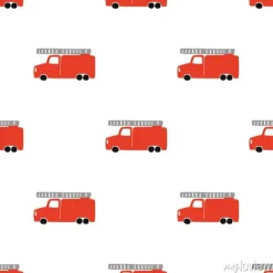Tapeta: Hand draw a fire truck seamless pattern. vector boyish background