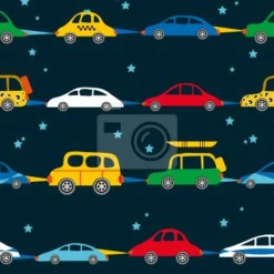 Tapeta: Ilustracja z kolorowymi autami na granatowym tle