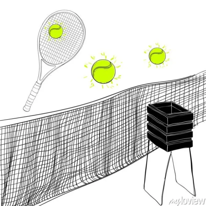 Tapeta: Ilustracja zestawu tenisowego rakietów, kulki, siatki tenisowej