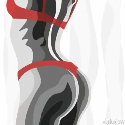 Tapeta: Ilustracyjna czarna biała kobieta z czerwonym dessous