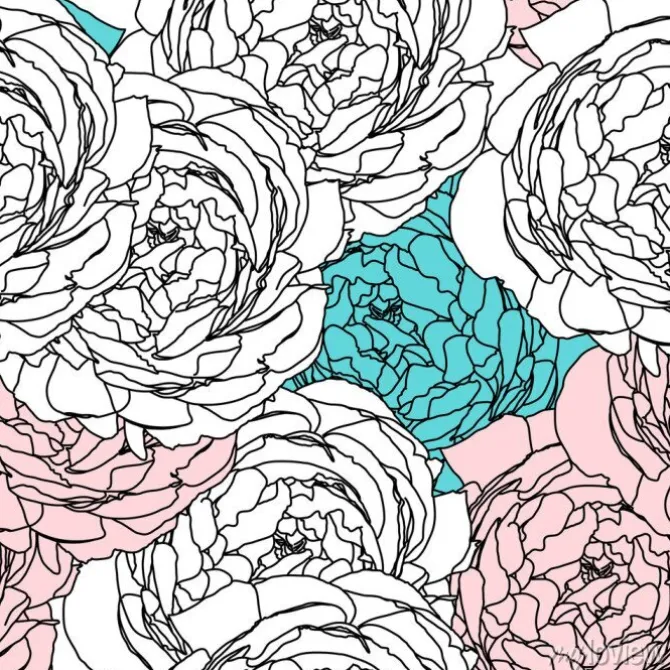 Tapeta: Ilustrowany wzór z kwiatami piwonii