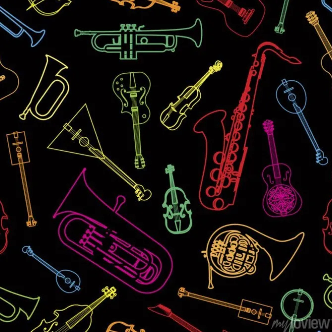 Tapeta: Instrumenty muzyczne rysowane w formie wzoru
